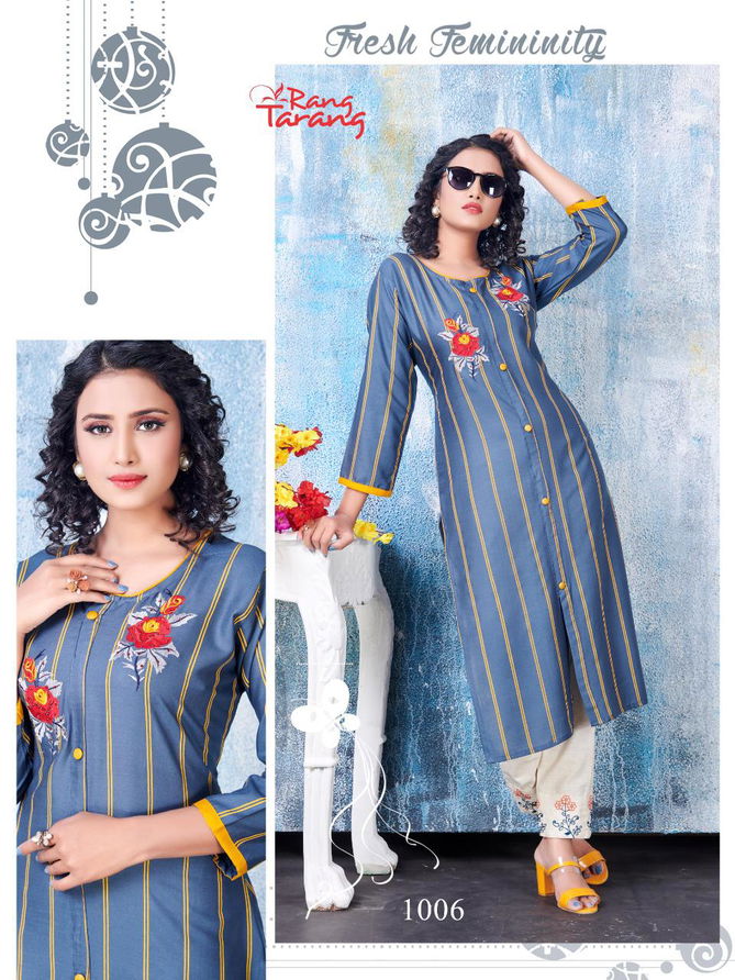 Rang Tarang Sakhi Latest Festive Wear Embroidery Work Designer Rayon Kurtis Collection
