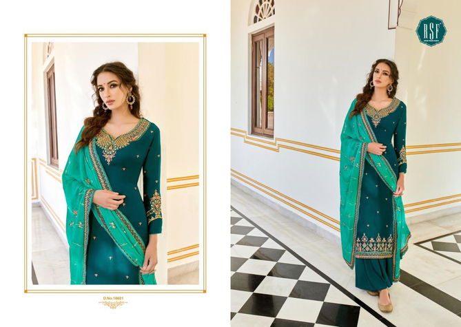 Rsf Neera Latest Festive Wear Pure Chinon PARAM Para Silk fabric With Full Body Embroidery Neck Sleeves Daman Work With Full Diamond Work Salwar Suits Collection