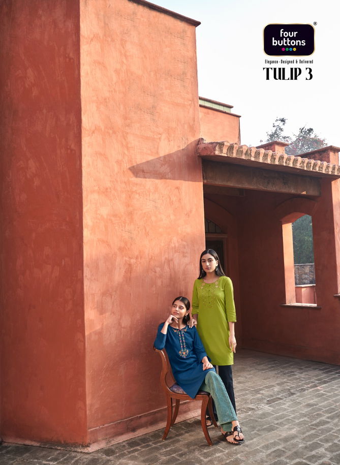 Tulip 3 By Four Button Short Kurtis Catalog