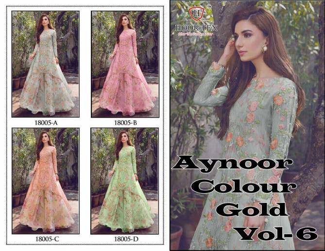 Aynoor Colour Gold 6 Latest Wedding Wear Georgette Heavy Top And Heavy Satin Bottom With Dupatta Designer Dress Material