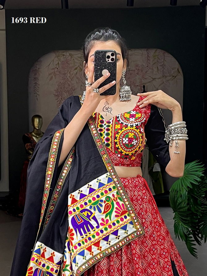 Aawiya 1693 Red Pure Cotton Designer Navaratri Lehenga Choli Orders In India