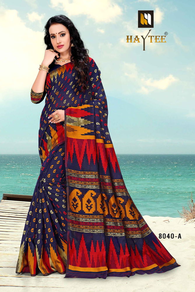 Haytee Arabic 8040 Latest Printed Designer Party Wear Poly Cotton Saree Collection 