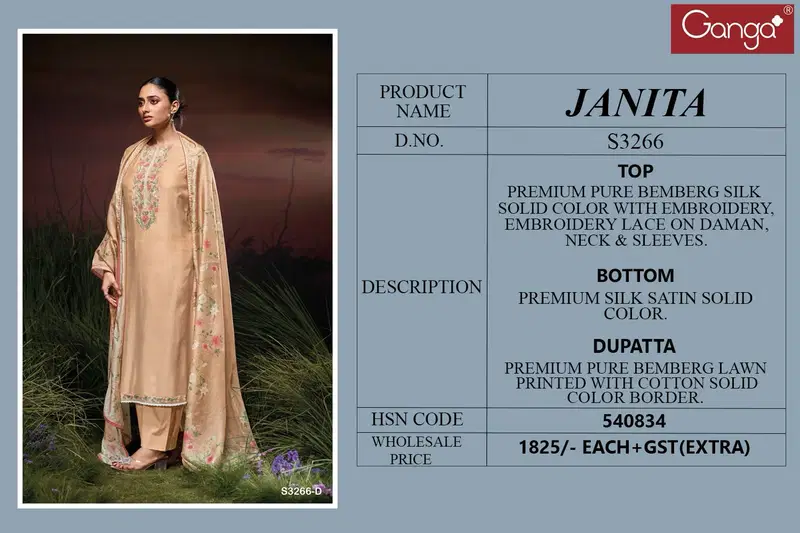 Janita Bemberg by Ganga Silk Embroidered Salwar Suit Collection