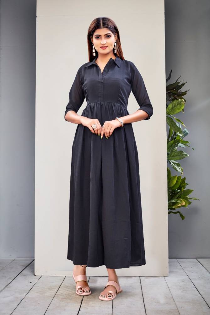 Western Gown 2 Fancy Latest Designer Ethnic Wear Long Kurtis 	Polly Georgette Collection
