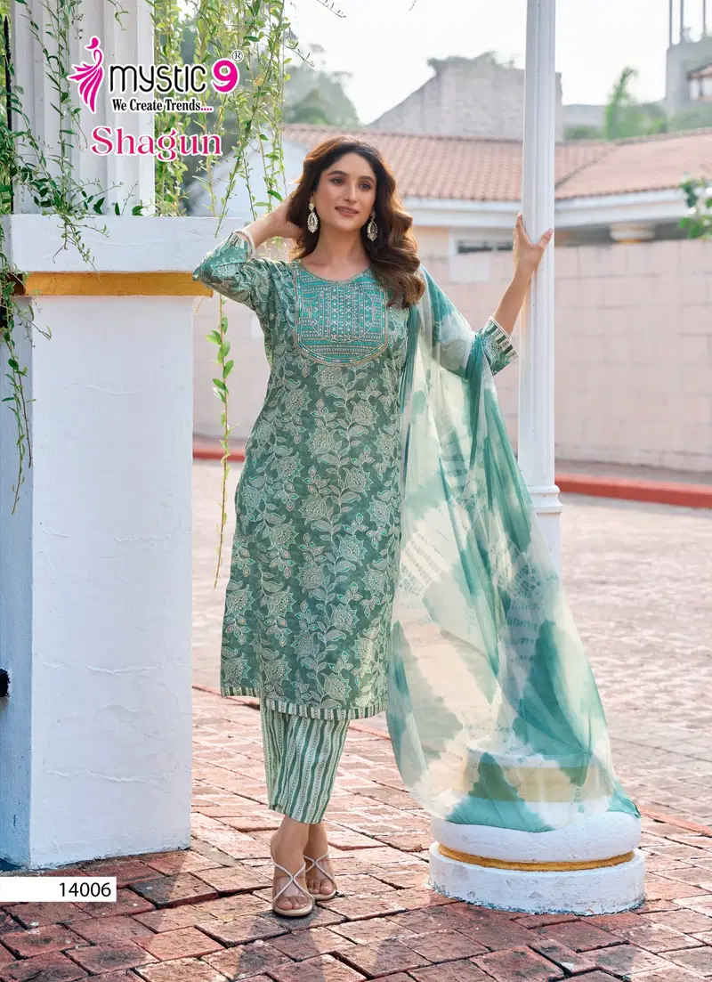 Mystic 9 Shagun Vol 14 Rayon Kurti Bottom With Dupatta Collection