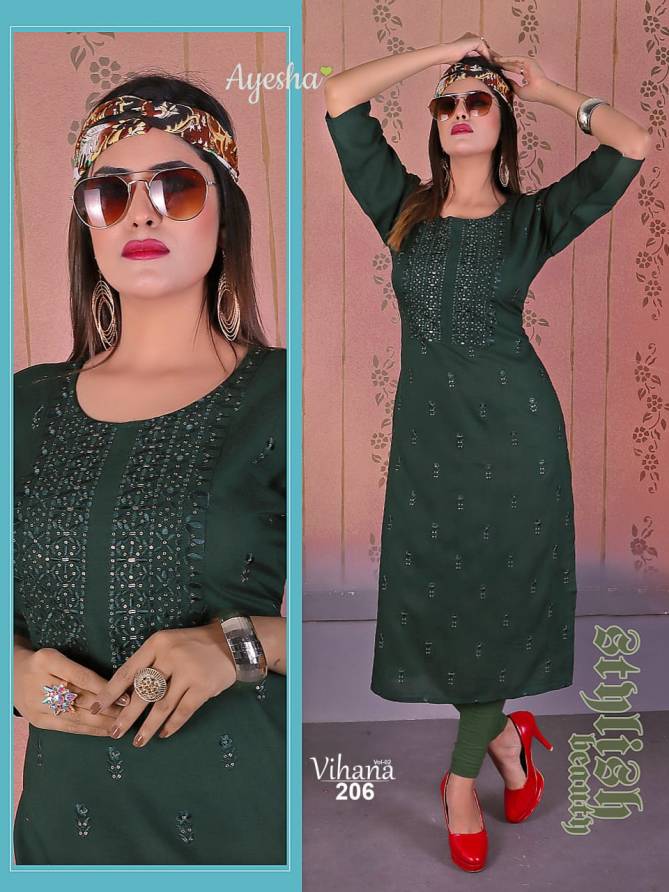 Ayesha Vihana 2 Latest Fancy Regular Casual Wear Rayon Designer Kurtis Collection
