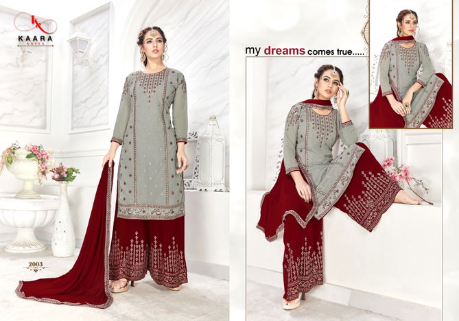 Kaara Simran Designer Fox Georgette with Heavy Embroidery & Fancy Diamond top With Bottom And Four Side Less Dupatta Salwar Suits Collection