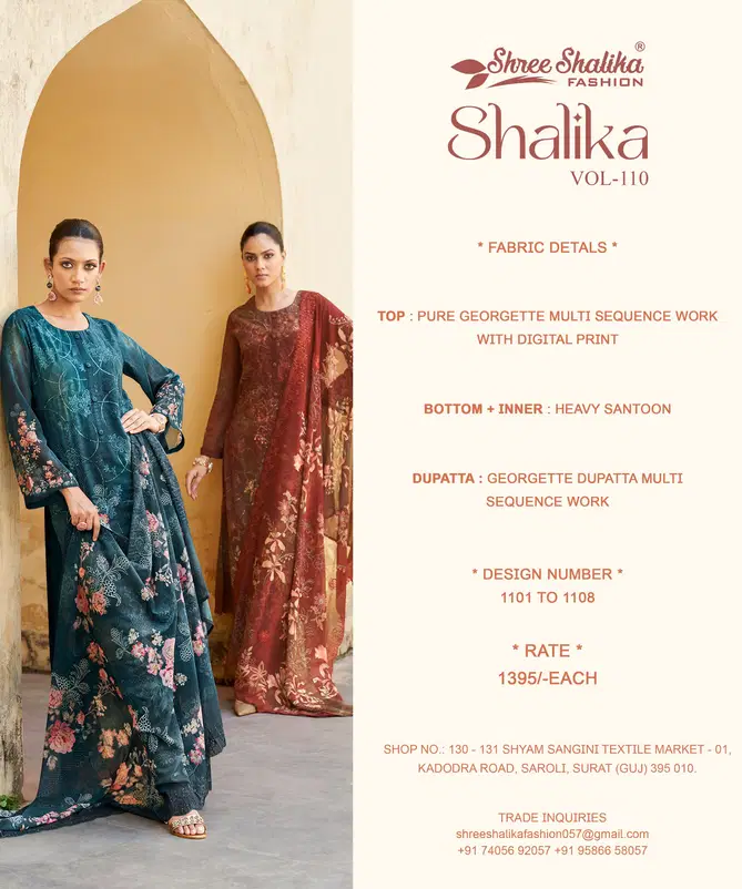 Shree Shalika Vol 110 Embroidery Printed Georgette Suits Suppliers In India