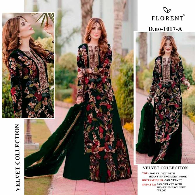 Florent 1017 A To D Winter Wear Velvet Pakistani Suits Wholesale Price In Surat
