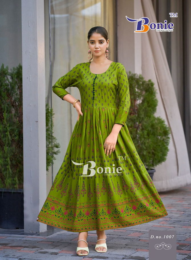 Aanchal 4 By Bonie Rayon Printed Anarkali Designer Long Kurtis Wholesalers In India