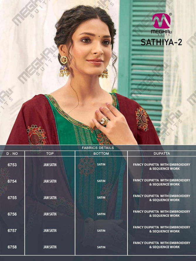 Meghali Sathiya 2 Jam Satin Designer Fancy Casual Wear Dress Material Collection