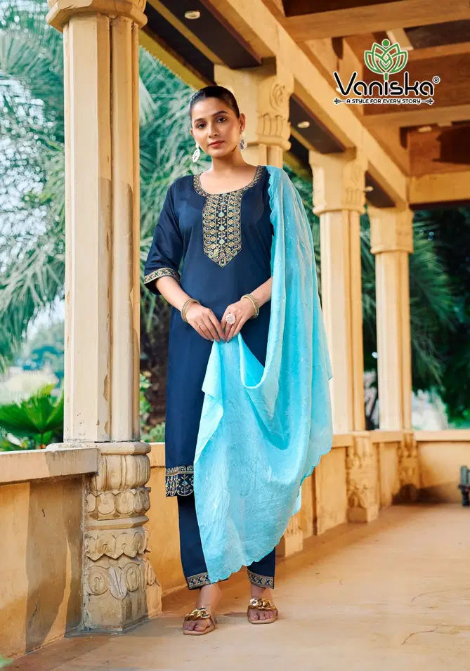 Fiza Vol 4 By Vaniska Roman Silk Kurti With Bottom Dupatta Exporters In India