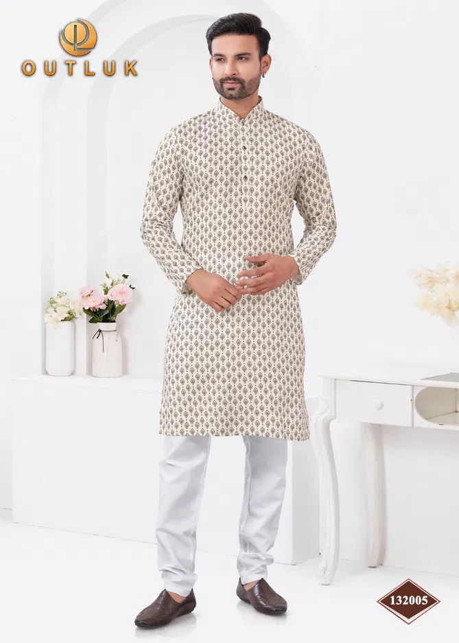 White 132005 Outluk Wedding Collection Vol 132 Rayon Cotton Mens Kurta Pajama Manufacturers