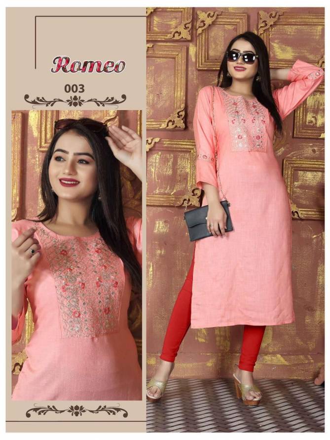 Romeo Vol 1 By Trendy Rayon Slub Embroidery Kurtis Wholesale Suppliers In Mumbai
