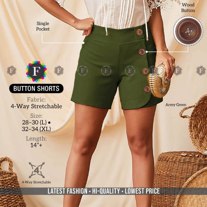 Button Shorts Latest Fancy Paery Wear Stretchable Shorts Collection
