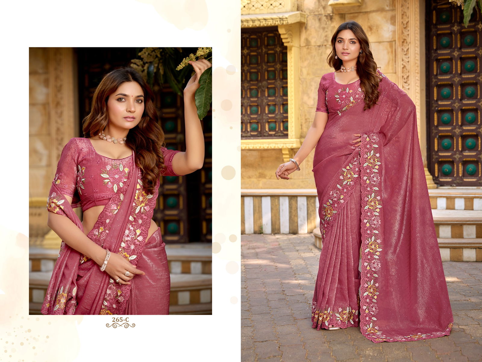 265 A To 265 D Durga fashion Crunchy Chiffon Designer Party Wear Saree Exporters In India