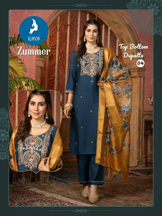 Zummer By Kaya Silk Kurti With Bottom Dupatta Suppliers In India