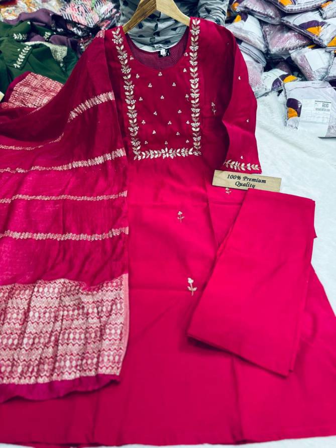 TDG Roman Silk Designer Kurti With Bottom Dupatta Suppliers In India