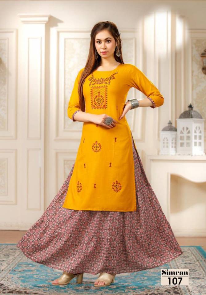 Simran 101 Heavy Designer Ethnic Wear Rayon Printed Kurti With Skirt Collection