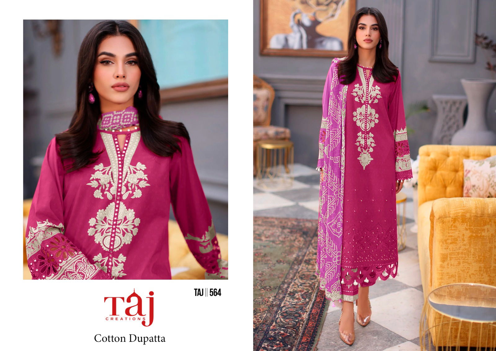 Taj 564 To 566 Chiffon Dupatta Pakistani Salwar Suits Wholesale Shop In Surat