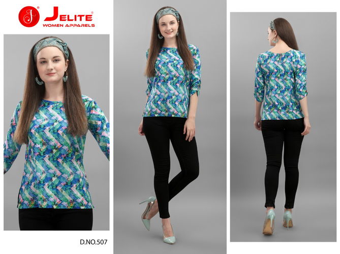 Jelite Orchid Crepe Western Latest Fancy Designer Casual Wear Western Cotton Digital Ladies Top Collection
