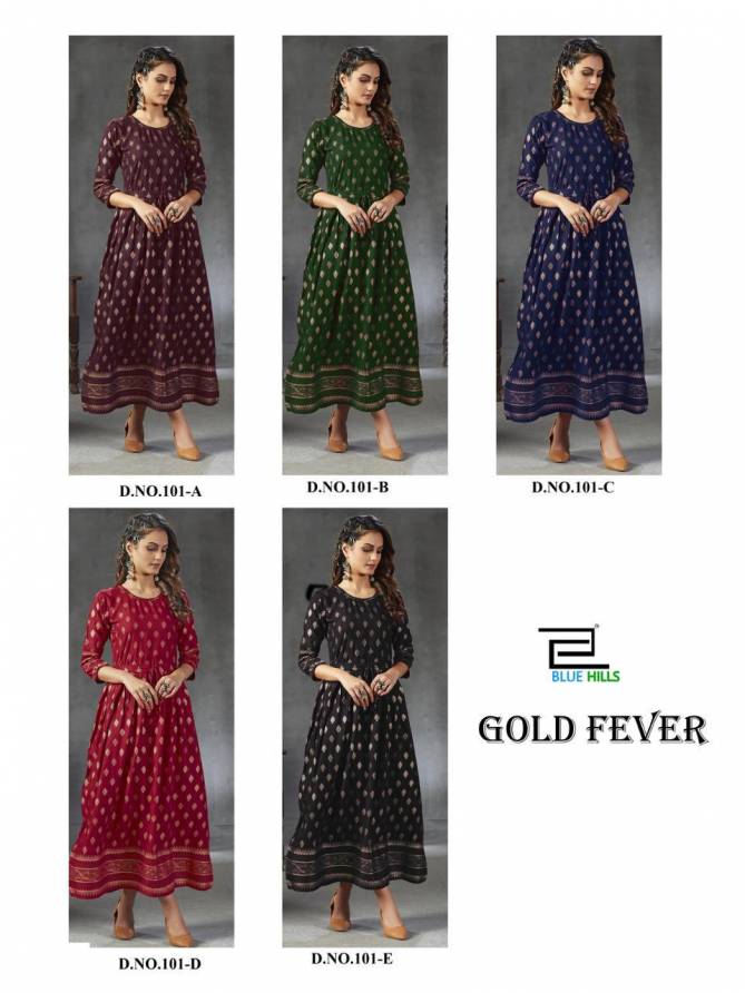 Blue Hills Gold Fever Ethnic Wear Printed Designer Long Kurtis Collection
