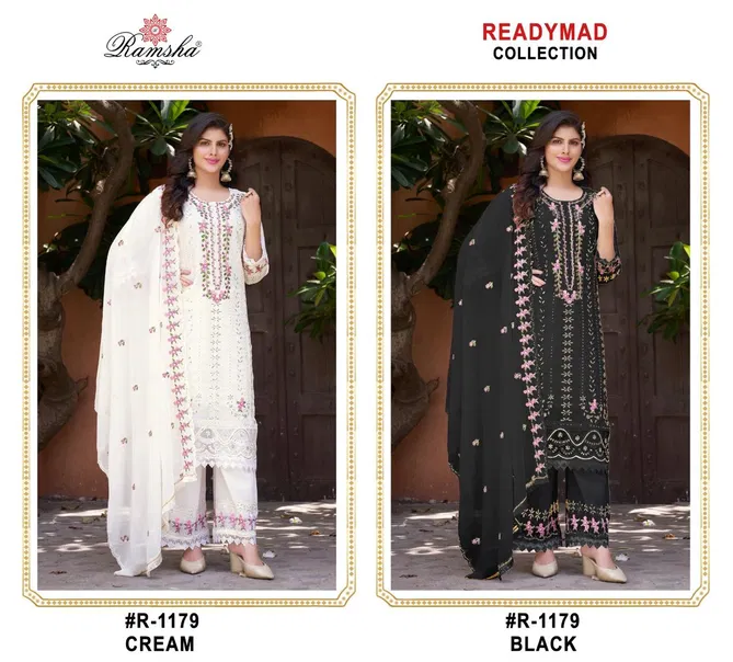 Ramsha R 1179 Cream And Black Georgette Readymade Suits Wholesale Price In Surat
