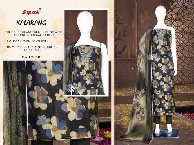 Kalarang 2807 By Bipson Chanderi Foil Print Coding Neck Work Dress Material Wholesale Shop In Surat	