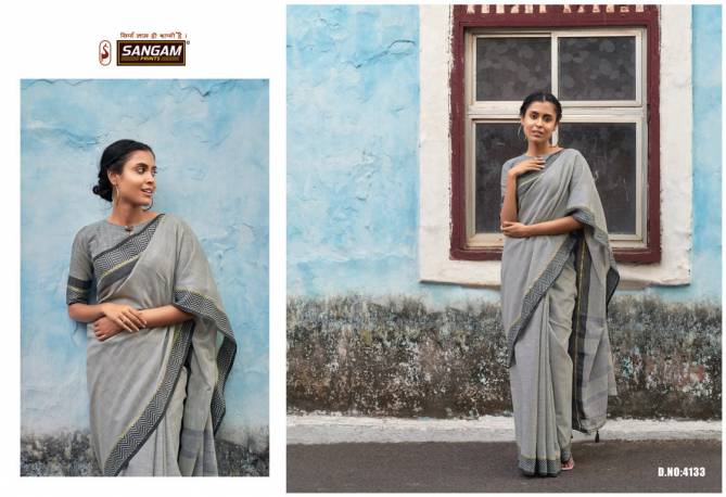 Sangam Fancy Party Wear Style Linen Thread Work Designer Saree collection
