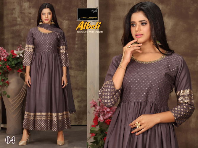 Manjeera Fashion Albeli Ethnic Wear Designer Anarkali Long Kurtis With Dupatta Collection
