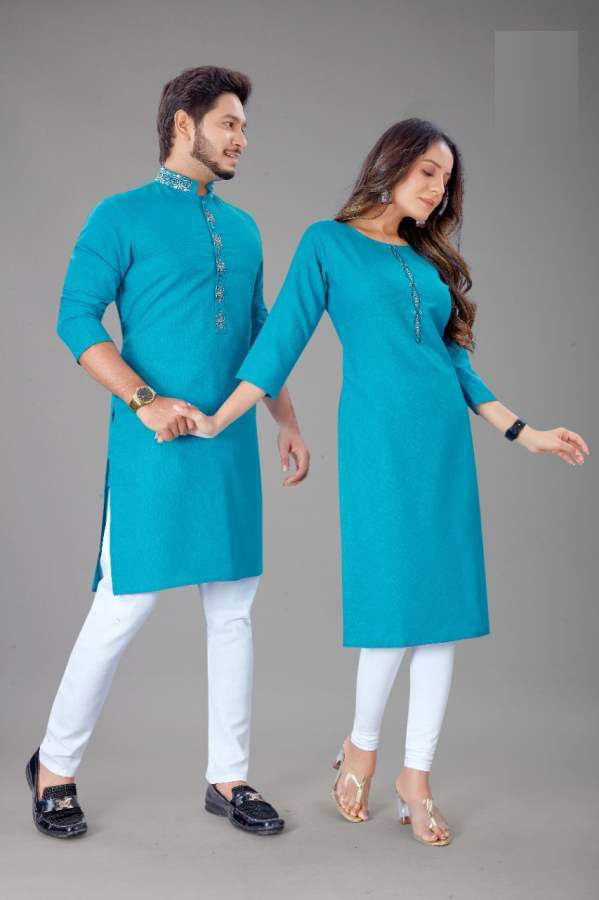 Sabella Couple Kurta 4 Designer Cotton Jacquard Couple Party Wear Kurta Collection
