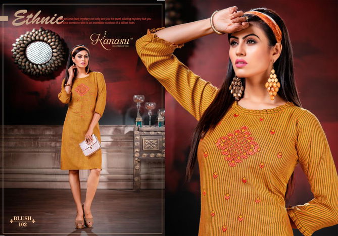 Kanasu Blush Exclusive Collection Designer Party Wear Heavy Rayon Kurti Collection