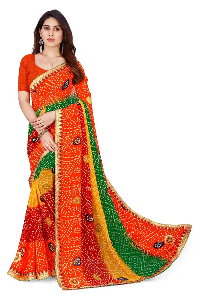 Gc Georgette Bandhani Printed Embroidery Saree Wholesale In India