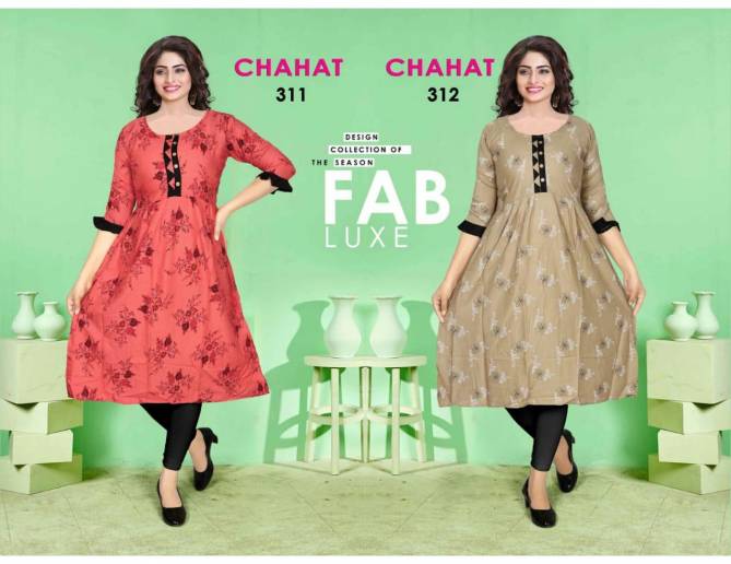 Chahat 3 Latest Fancy Casual Wear Anarkali Style Rayon Printed Flair Style Kurti Collection