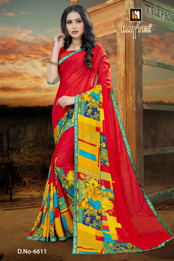 Haytee Fuzzy 20 Latest Rennial Printed With Border daily wear Saree Collection 