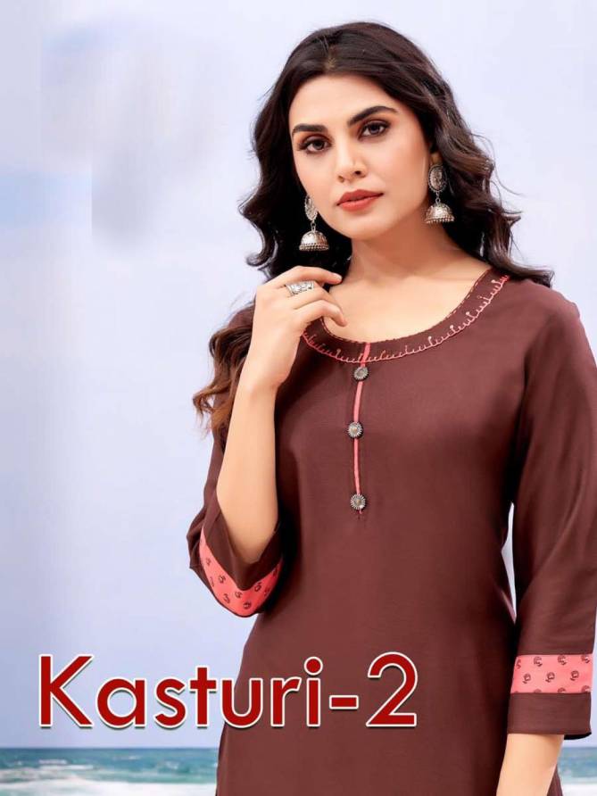 Kasturi 2 New Designer Festive Wear Rayon Designer Kurti With Skirt Collection