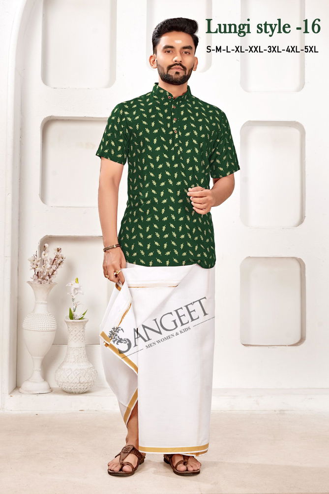 Sangeet Lungi Style Vol 16 Rayon Gold Printed Mens Shirts Wholesale Price