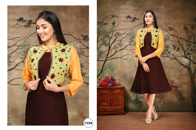 Ft Vijaya Latest Fancy Designer Ethnic Wear Rayon Jacket Designer Kurtis Collection
