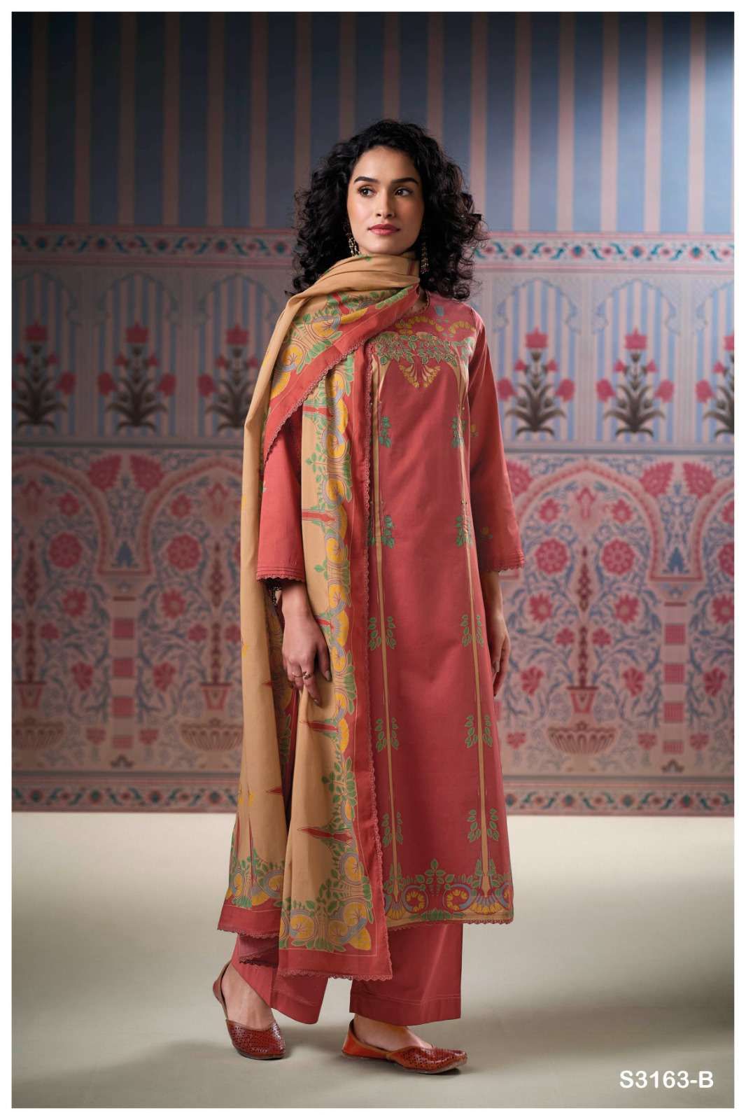 Victoire 3163 By Ganga Cotton Printed Embroidery Dress Material Exporters In India