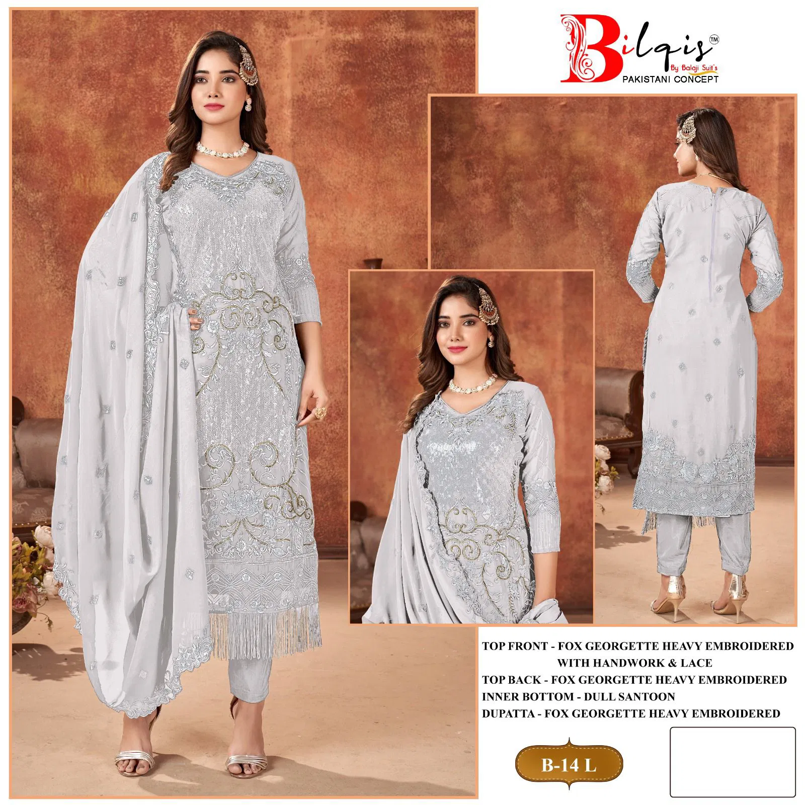 Bilqis B 14 K To N Faux Georgette Pakistani Suits Suppliers In India