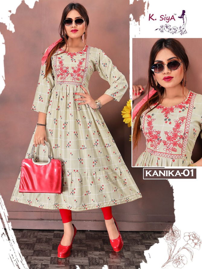 K Siya Kanika Fancy Ethnic Wear Rayon Printed Anarakli Kurti Collection