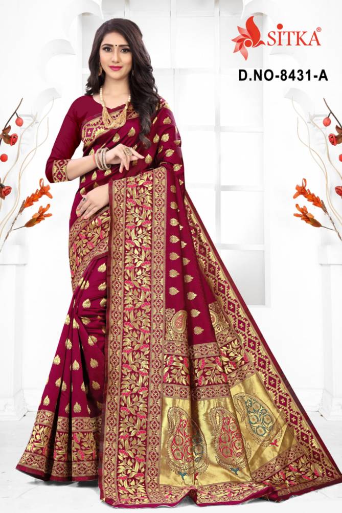 Sargam 8431 Latest Heavy Designer Wedding Wear Handloom Cotton Silk Designer Saree Collection 