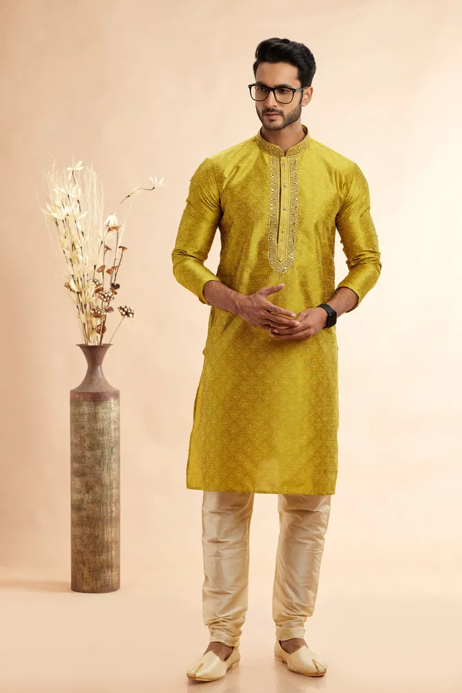 Jacquard Art Silk Embroidery Work Kurta Pajama