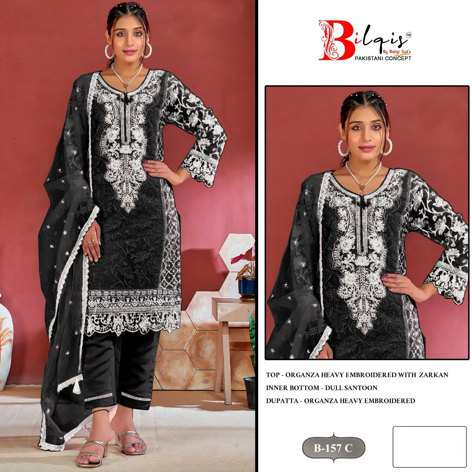 Bilqis B 157 Organza Pakistani Salwar Kameez Collection