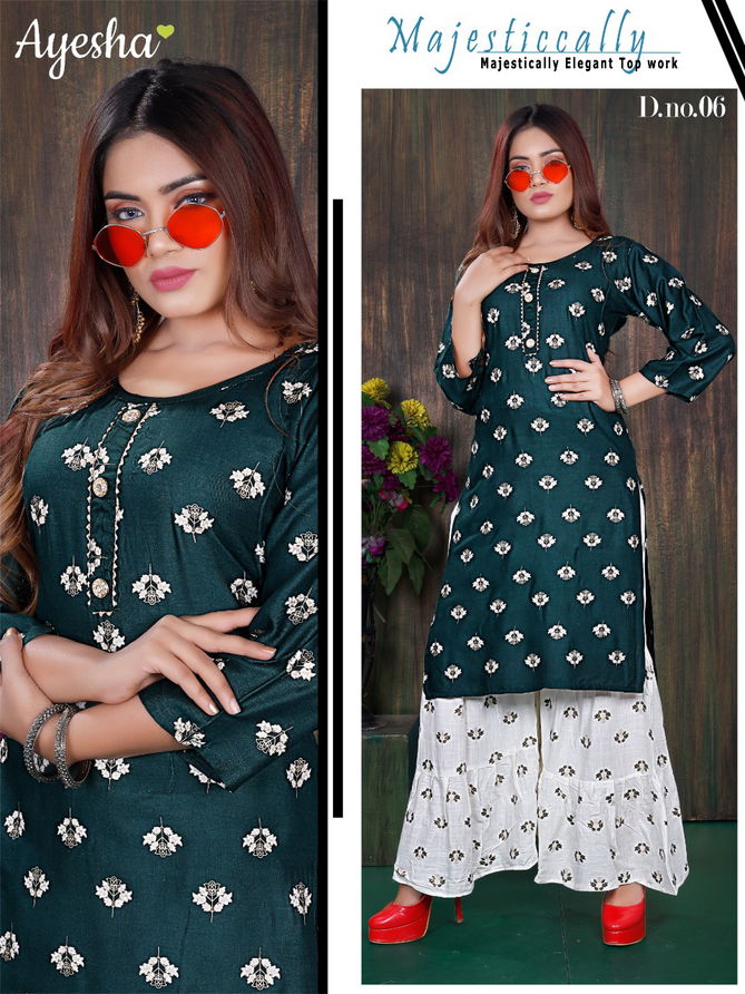 Ayesha Bhavya Latest fancy Designer Casual Wear Rayon Printed Kurtis With Bottom Collection
