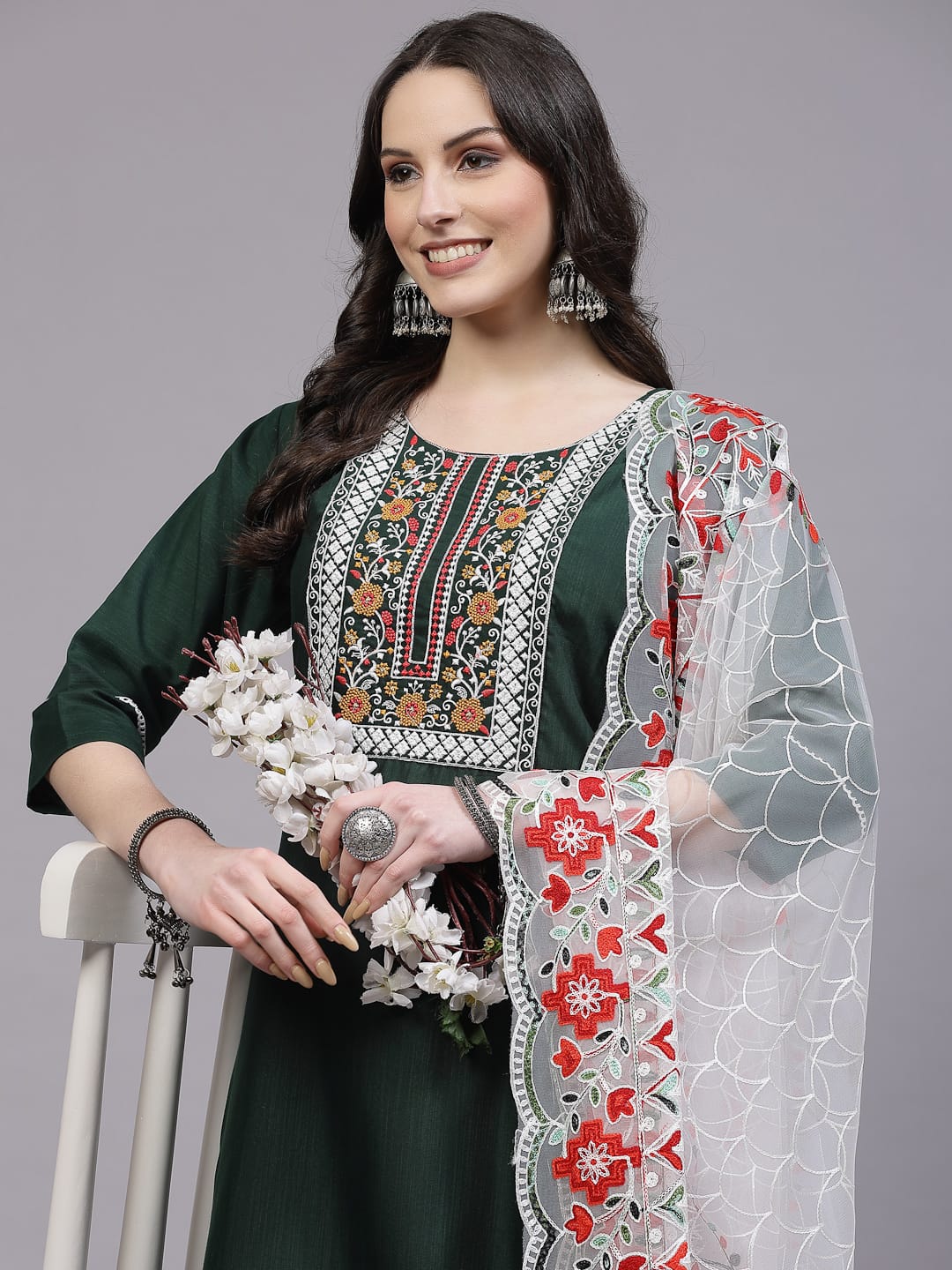 Shamal Viscose Reyon Embroidery Kurti With Bottom Dupatta Wholesale Shop In Surat