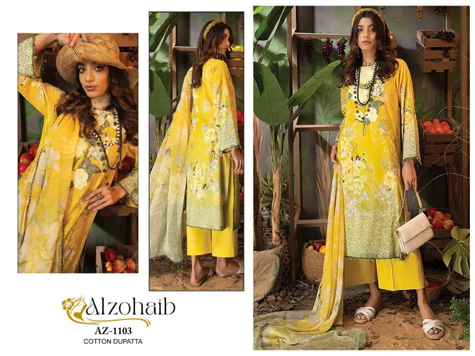 Alzohaib Az 1102 To 1105 Cotton Embroidery Printed Pakistani Suits Exporters In India