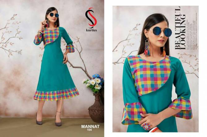 Ss Mannat Latest Beautiful Hand And Neck Designer Daily Wear Anarkali Style Kurti Collection 