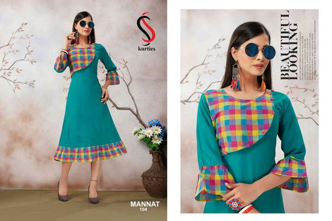 Ss Mannat Latest Beautiful Hand And Neck Designer Daily Wear Anarkali Style Kurti Collection 