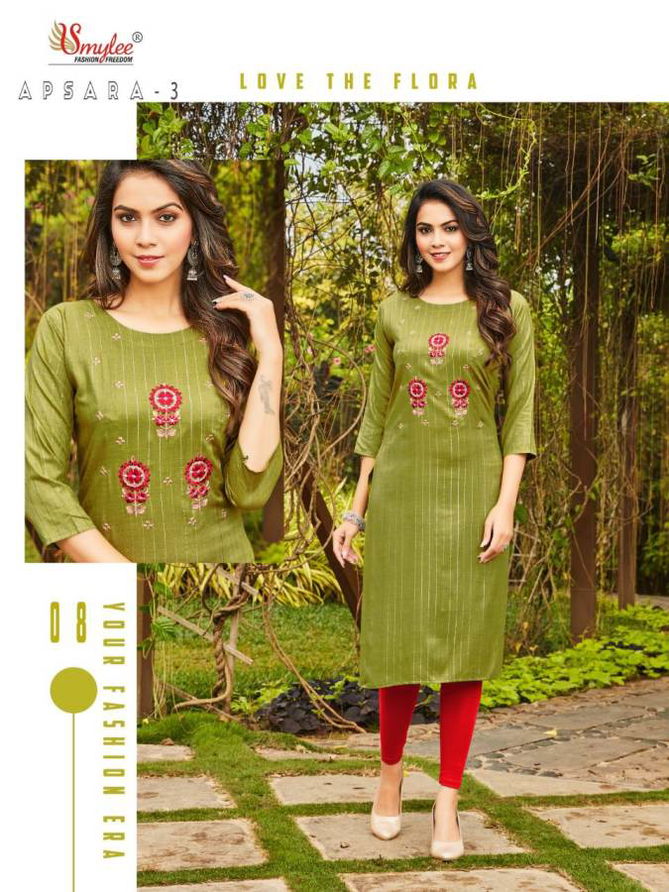 Smylee Apsara 3 Ethnic Wear Rayon Embroidery Designer Latest Kurti Collection